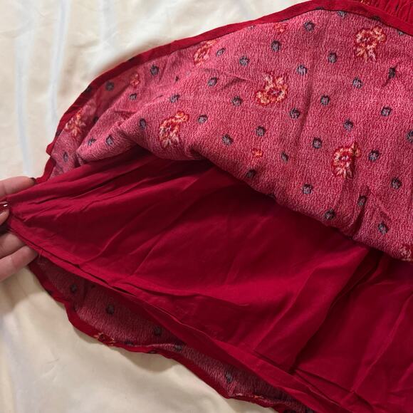 NWT Free People Red Floral Print Smocked Long Sleeve Mini Dress Sz M Cottagecore - Picture 8 of 12